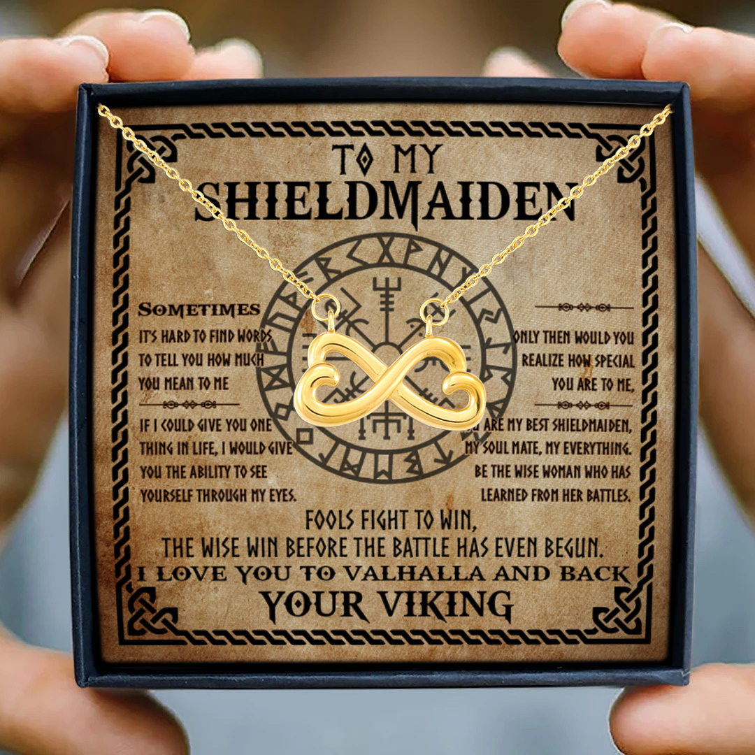 92 HG uu tien. To My Shieldmaiden Sometimes Infinity Heart Necklace (Gold) 3