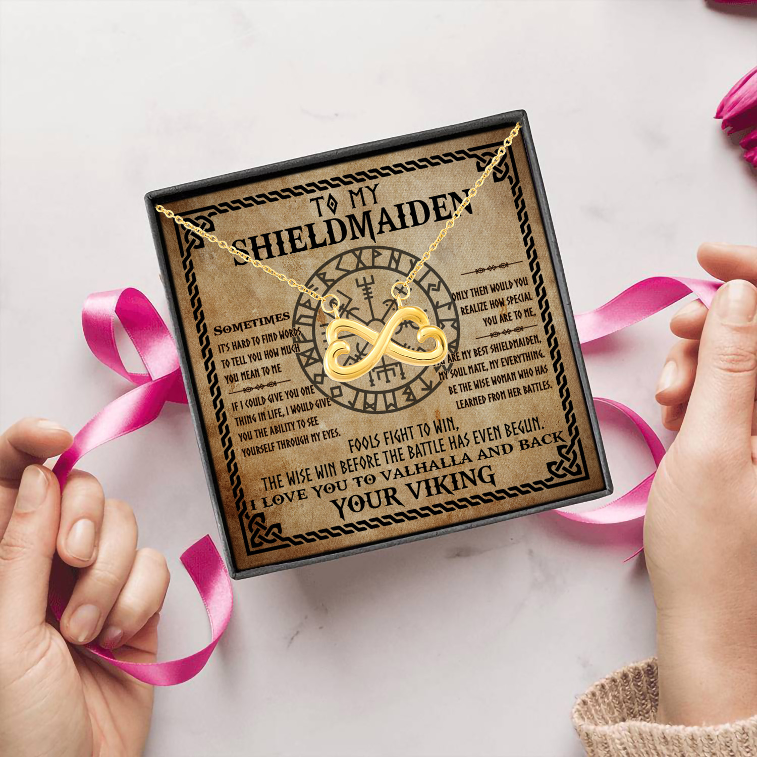 92 HG uu tien. To My Shieldmaiden Sometimes Infinity Heart Necklace (Gold) 5