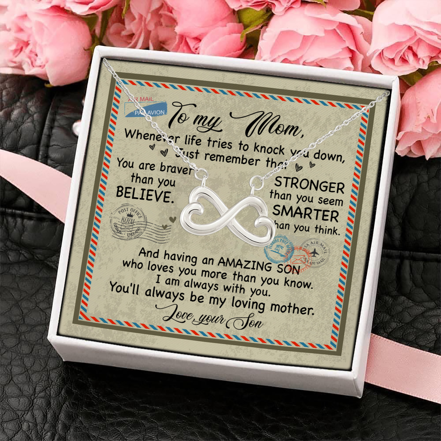 3O. To My Mom Whenever-2 Infinity Heart Necklace (Silver) 4