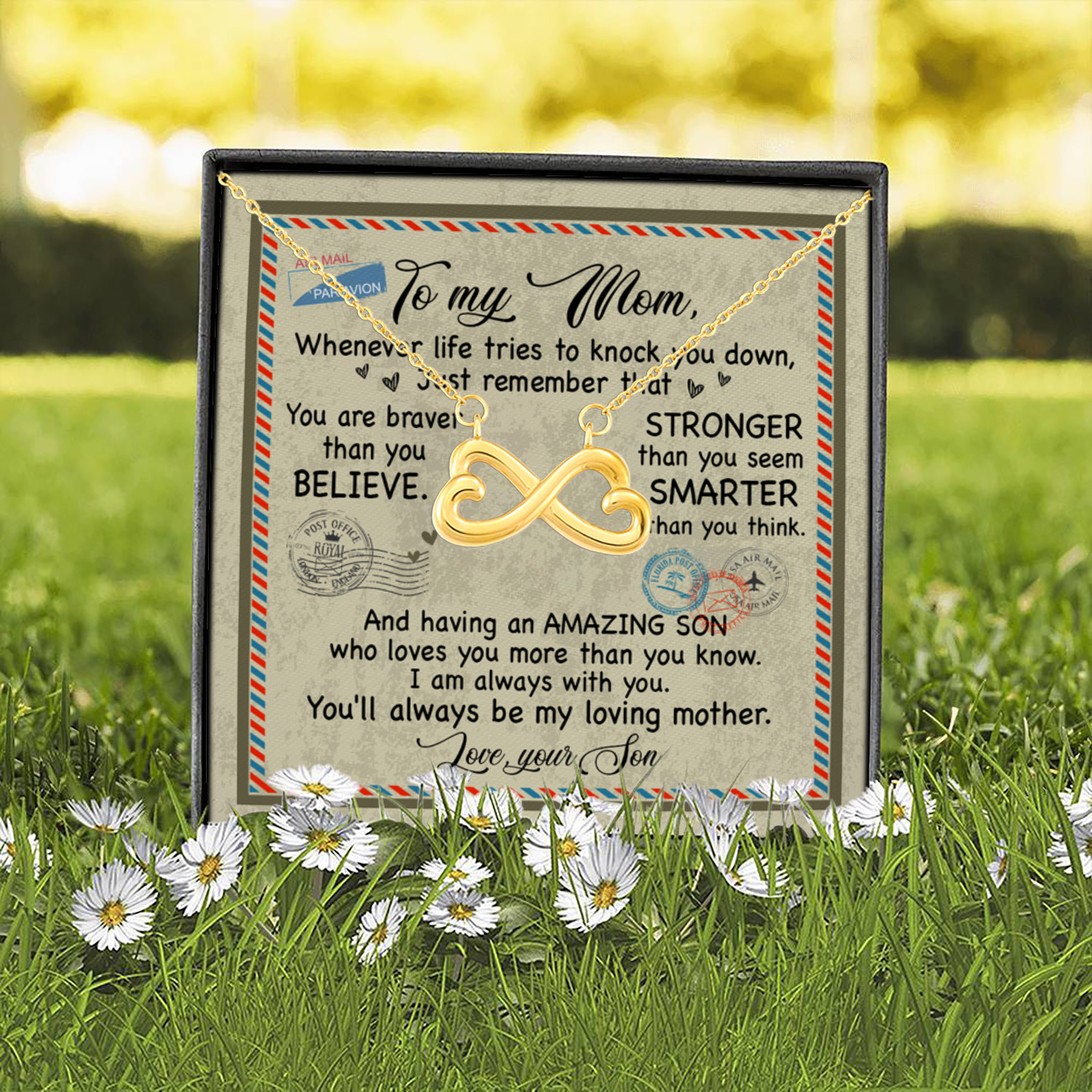 3O. To My Mom Whenever-2 Infinity Heart Necklace (Gold) 2