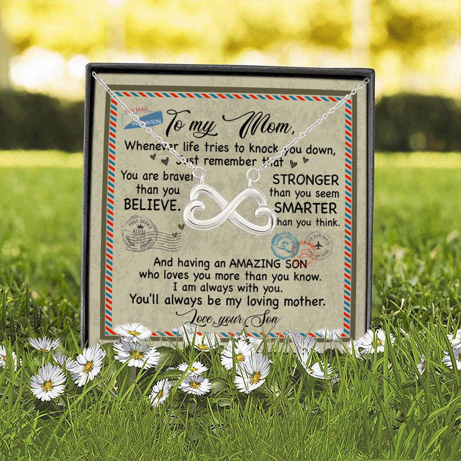 3O. To My Mom Whenever-2 Infinity Heart Necklace (Silver) 2