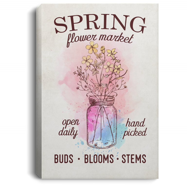 Spring Flower Market Gallery Wrapped Framed Canvas Prints-Unframed Poster-Spring Season Home Decor Wall Art, White, 0.75'' Framed Canvas