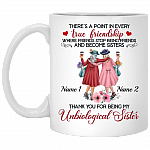 Personalized True Friendship Become Unbiological Sister - Gift for Bff Ceramic Coffee Mug - Water Bottle, White, 11 oz. White Mug