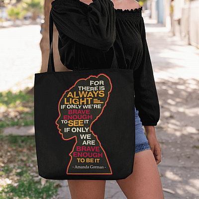 Alternative view of For There Is Always Light If Only We're Brave Enough Amanda Gorman All Over Print Tote - Shoulder Bag