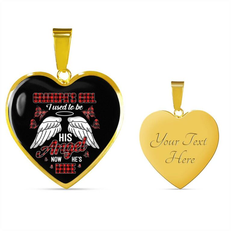 Grandpa's Girl I Used to Be His Angel Now He's Mine Angel Wings Heart Pendant Necklace for Granddaughter - Heart Luxury Necklace (Gold Plated)
