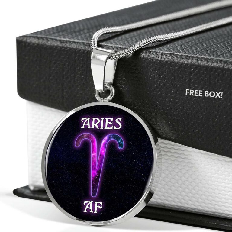 Aries AF Funny Aquarius Zodiac Birthday Gifts Galaxy Circle Pendant Necklace - Circle Luxury Necklace (Silver)