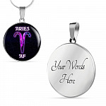 Aries AF Funny Aquarius Zodiac Birthday Gifts Galaxy Circle Pendant Necklace - Circle Luxury Necklace (Silver)