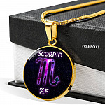 Scorpio AF Funny Scorpio Zodiac Birthday Gifts Galaxy Circle Pendant Necklace - Circle Luxury Necklace (Gold Plated)