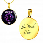 Cancer AF Funny Cancer Zodiac Birthday Gifts Galaxy Circle Pendant Necklace - Circle Luxury Necklace (Gold Plated)