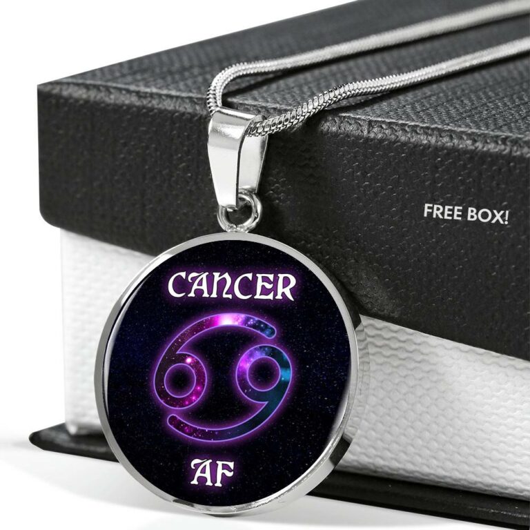 Cancer AF Funny Cancer Zodiac Birthday Gifts Galaxy Circle Pendant Necklace - Circle Luxury Necklace (Silver)