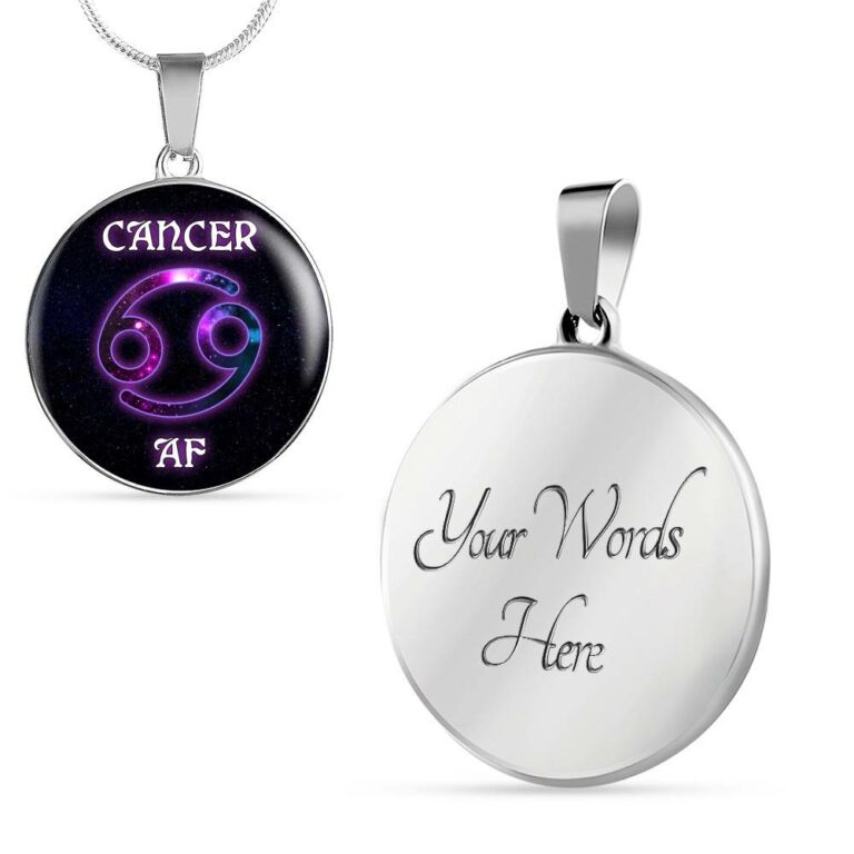 Cancer AF Funny Cancer Zodiac Birthday Gifts Galaxy Circle Pendant Necklace - Circle Luxury Necklace (Silver)