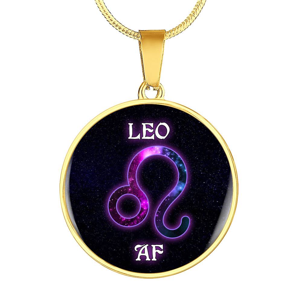 Leo AF Funny Leo Zodiac Birthday Gifts Galaxy Circle Pendant Necklace - Circle Luxury Necklace (Gold Plated) Leo AF Funny Leo Zodiac Birthday Gifts Galaxy Circle Pendant Necklace - Circle Luxury Necklace (Gold Plated)