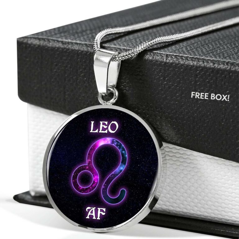 Leo AF Funny Leo Zodiac Birthday Gifts Galaxy Circle Pendant Necklace - Circle Luxury Necklace (Silver)