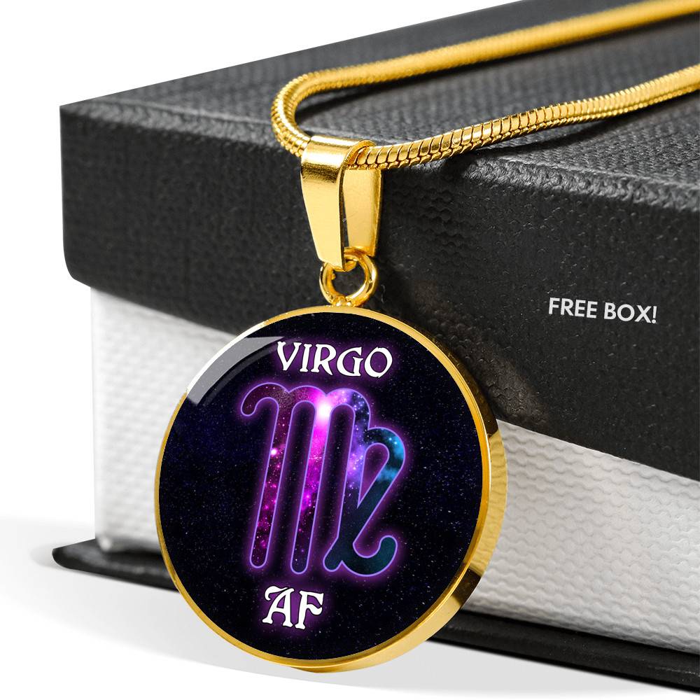 Virgo AF Funny Virgo Zodiac Birthday Gifts Galaxy Circle Pendant Necklace - Circle Luxury Necklace (Gold Plated)