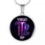 Virgo AF Funny Virgo Zodiac Birthday Gifts Galaxy Circle Pendant Necklace - Circle Luxury Necklace (Silver)