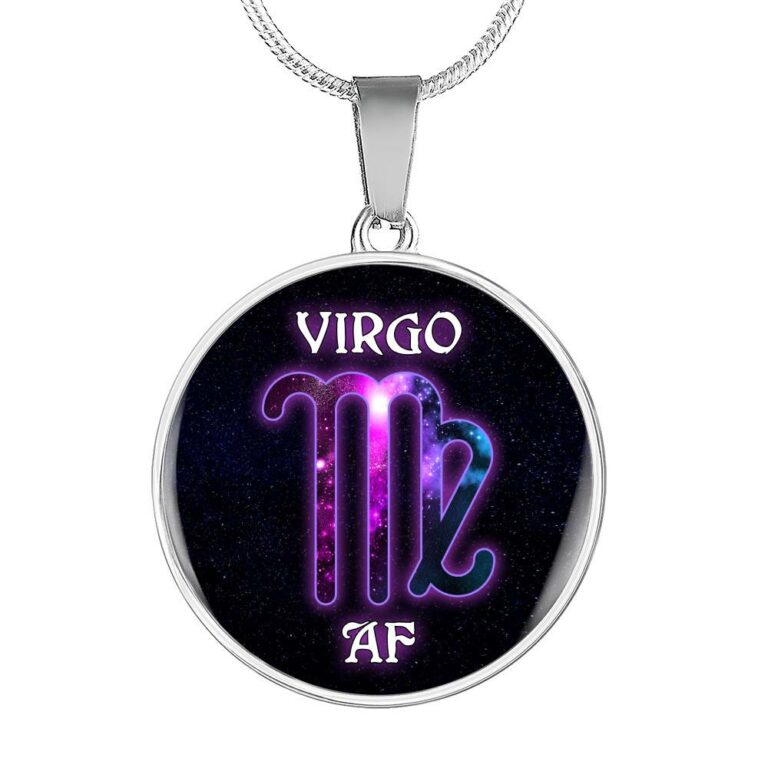 Virgo AF Funny Virgo Zodiac Birthday Gifts Galaxy Circle Pendant Necklace - Circle Luxury Necklace (Silver)