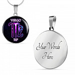 Virgo AF Funny Virgo Zodiac Birthday Gifts Galaxy Circle Pendant Necklace - Circle Luxury Necklace (Silver)