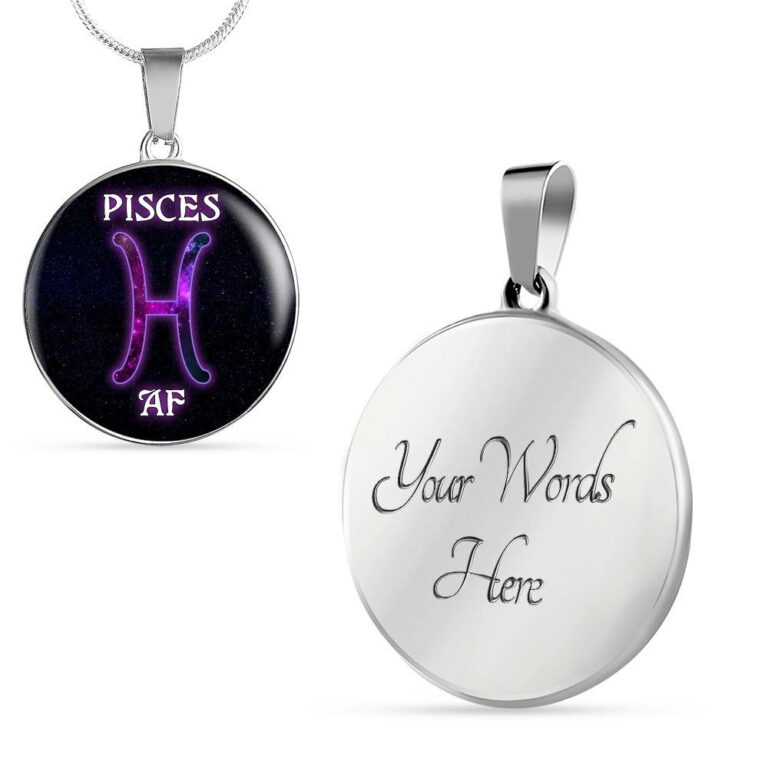 Pisces AF Funny Pisces Zodiac Birthday Gifts Galaxy Circle Pendant Necklace - Circle Luxury Necklace (Silver)