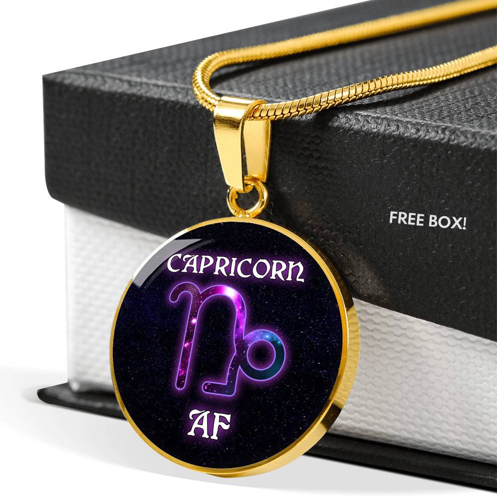 Capricorn AF Funny Capricorn Zodiac Birthday Gifts Galaxy Circle Pendant Necklace - Circle Luxury Necklace (Gold Plated)