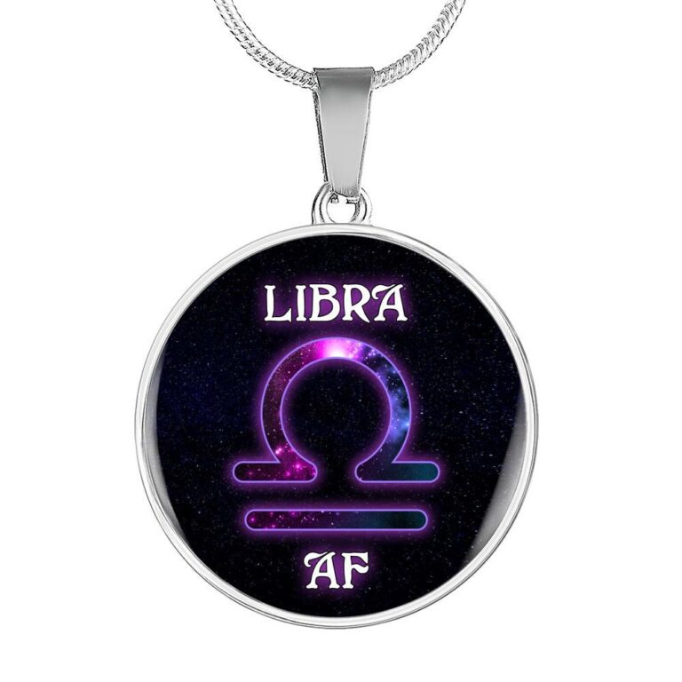 Libra AF Funny Libra Zodiac Birthday Gifts Galaxy Circle Pendant Necklace - Circle Luxury Necklace (Silver)