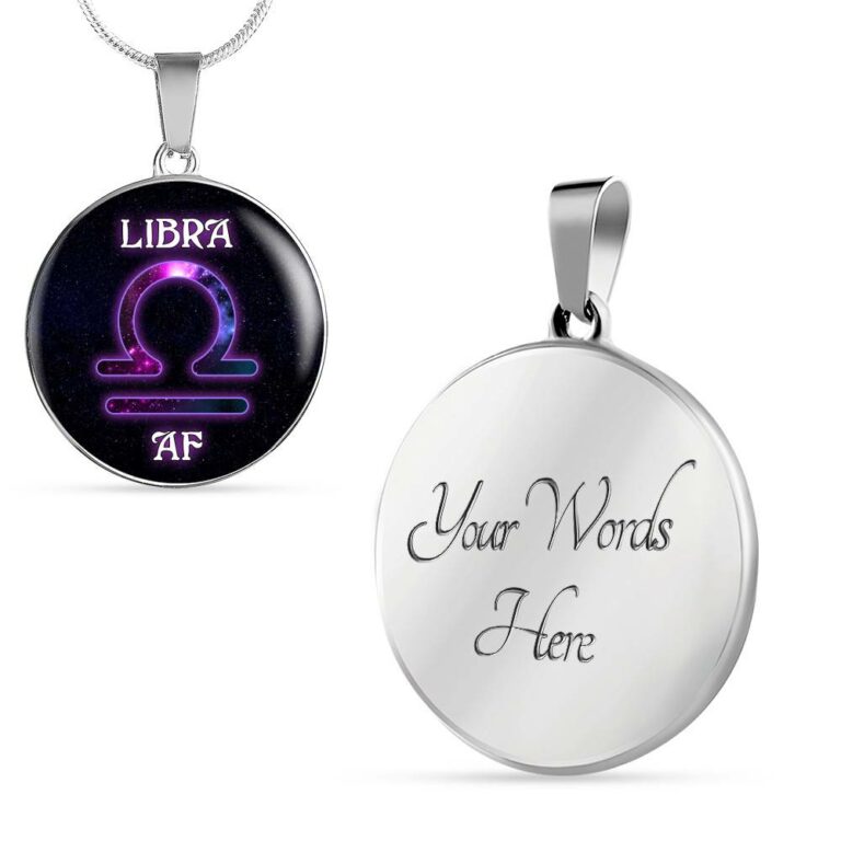 Libra AF Funny Libra Zodiac Birthday Gifts Galaxy Circle Pendant Necklace - Circle Luxury Necklace (Silver)