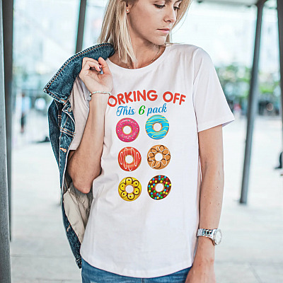 Alternative view of Working Off This 6 Pack Donuts Funny Fitness T-shirt - V-neck - Funny Gym Lover Shirt