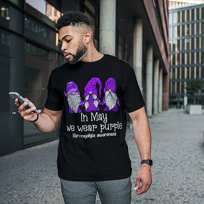 Alternative view of Gnomes In May We Wear Purple Fibromyalgia Awareness Month T-shirt - V-neck
