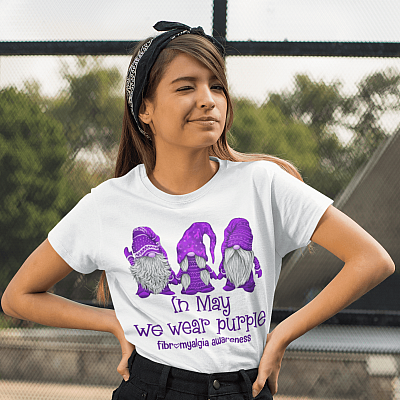 Alternative view of Gnomes In May We Wear Purple Fibromyalgia Awareness Month Bright T-shirt - V-neck