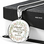 Planted On Earth Blooming In Heaven Circle Pendant Necklace - Circle Luxury Necklace (Silver)
