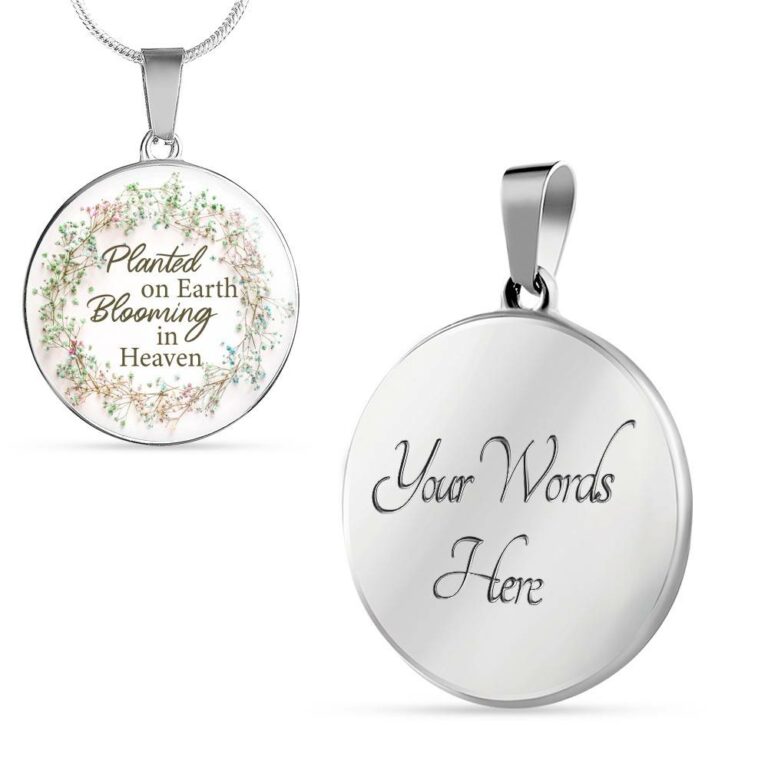 Planted On Earth Blooming In Heaven Circle Pendant Necklace - Circle Luxury Necklace (Silver)