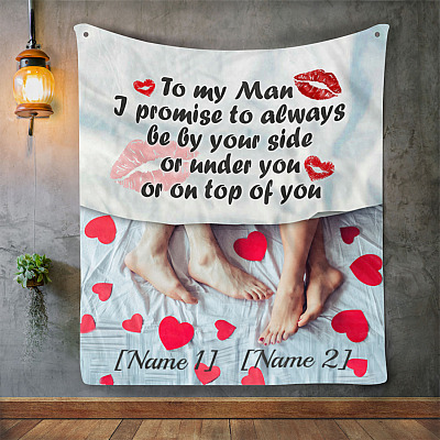 Alternative view of Personalized To My Man I Promise To Always Be By Your Side Couple Feet Under Blanket Fleece Blanket