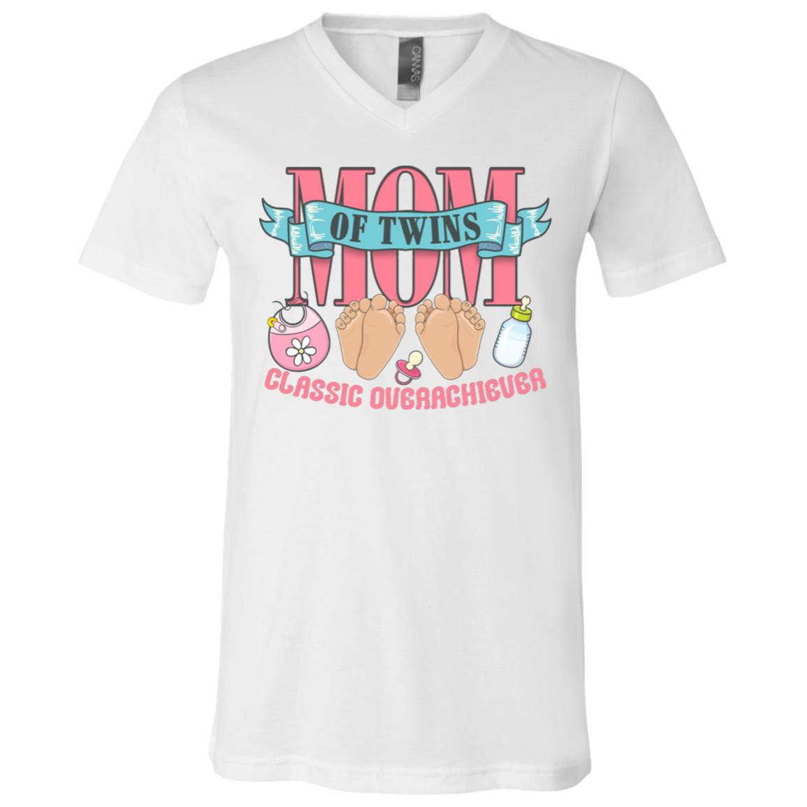 Mom of Twins Tshirt Vneck, White, V-Neck T-Shirt