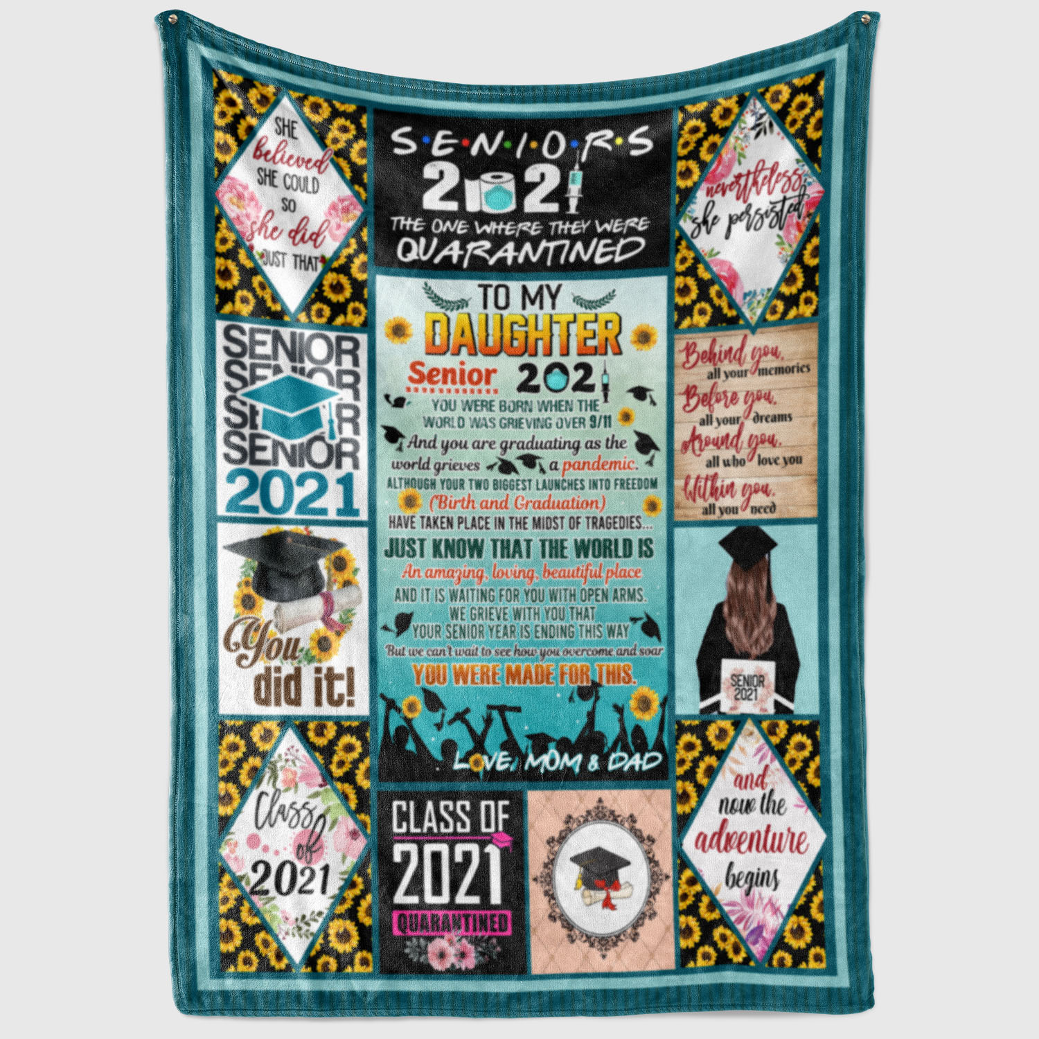 9VT. Mom Dad Daughter Senior Blanket 2021 blanket mockup2