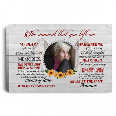 Personalized Photo the Moment That You Left Me My Heart Split in Two Wrapped Framed Canvas Prints - Unframed Poster, White, 0.75'' Framed Canvas