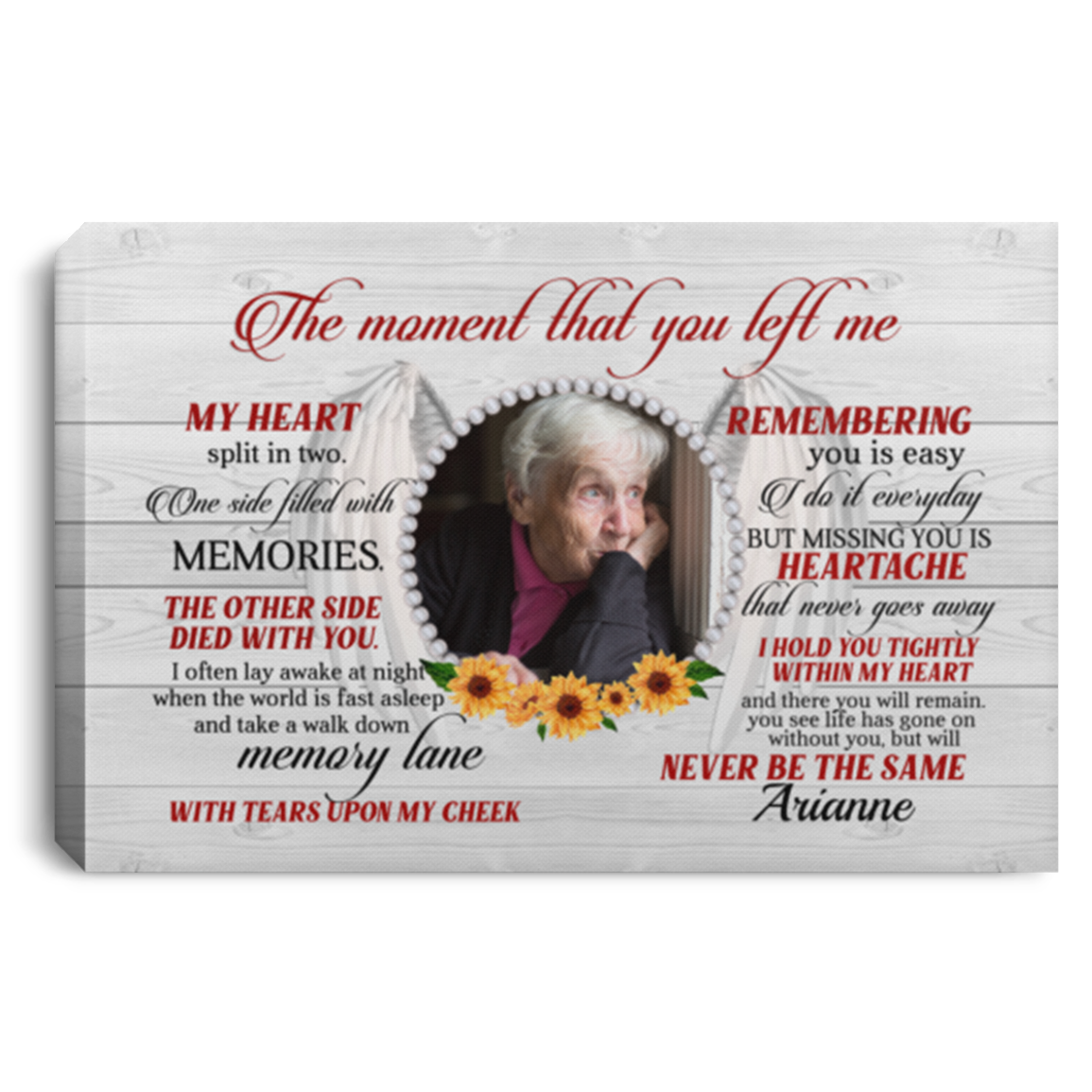 Personalized Photo the Moment That You Left Me My Heart Split in Two Wrapped Framed Canvas Prints - Unframed Poster, White, 0.75'' Framed Canvas Personalized Photo the Moment That You Left Me My Heart Split in Two Wrapped Framed Canvas Prints - Unframed Poster, White, 0.75'' Framed Canvas
