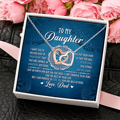 Alternative view of Viking Dad To My Daughter I Want You To Believe Deep In Your Heart Interlocking Hearts Pendant Necklace