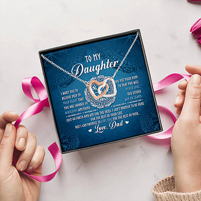 Viking Dad To My Daughter I Want You To Believe Deep In Your Heart Interlocking Hearts Pendant Necklace