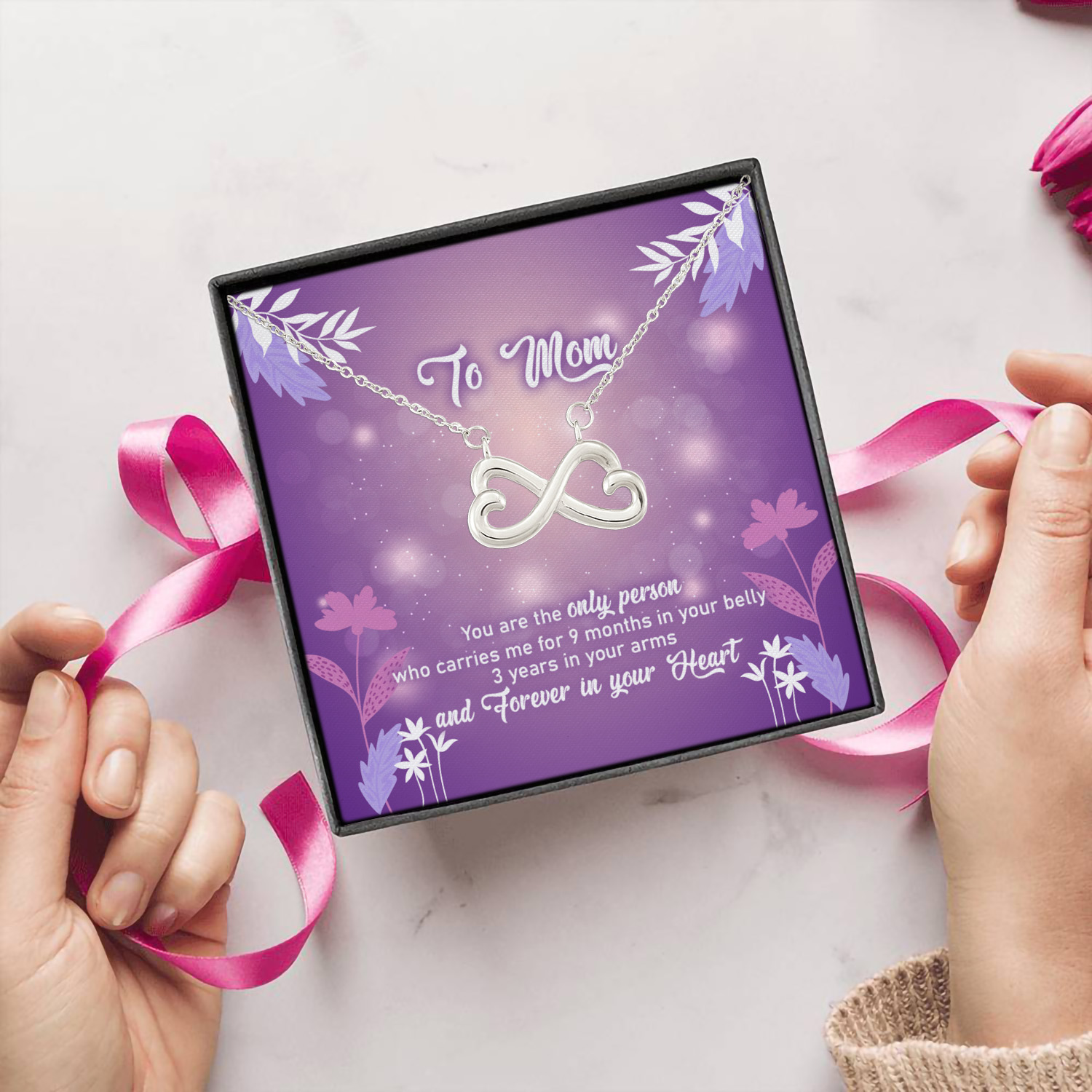 17 HG. To Mom 9 Months Message Card (4) Infinity Heart Necklace (Silver) 5