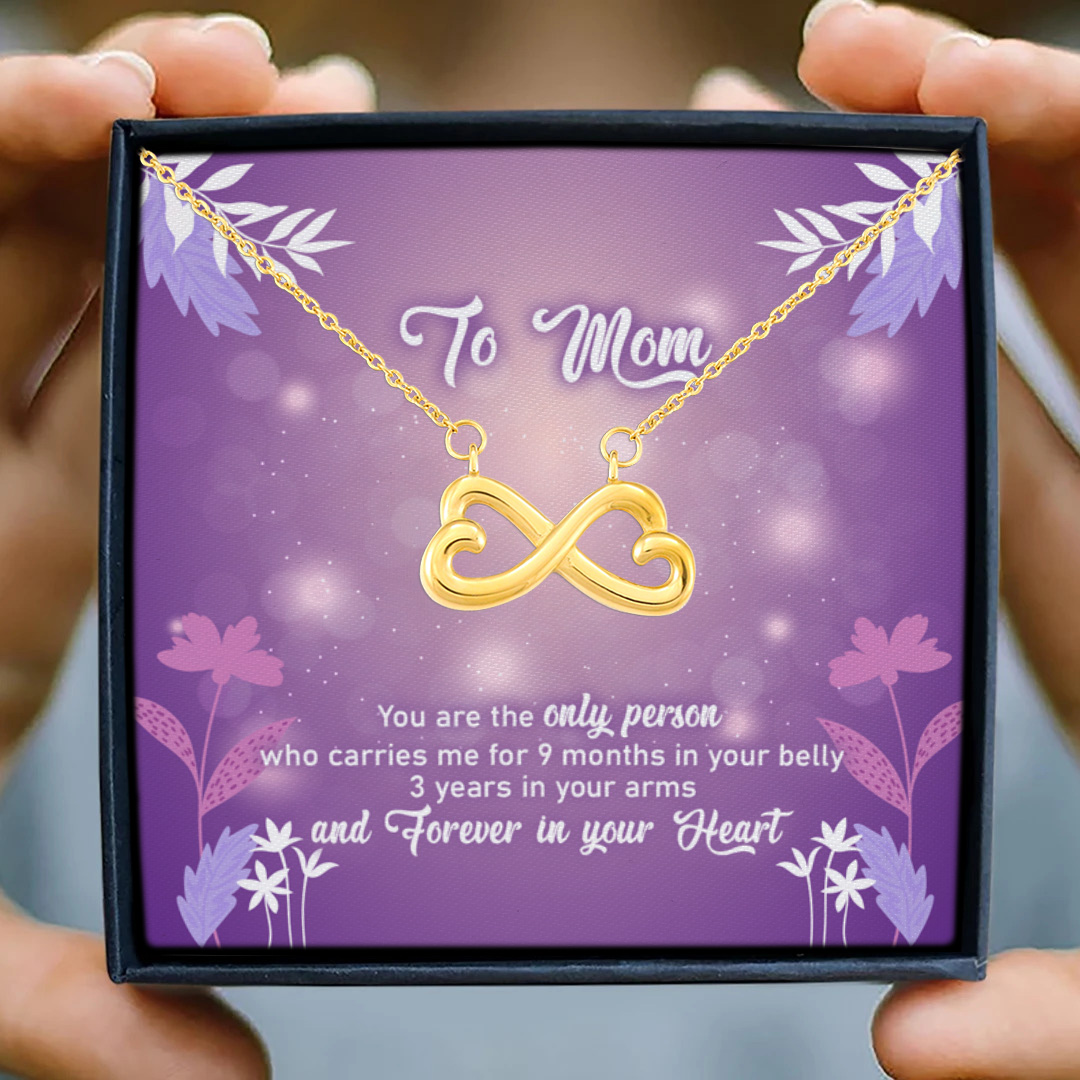 17 HG. To Mom 9 Months Message Card (4) Infinity Heart Necklace (Gold) 3