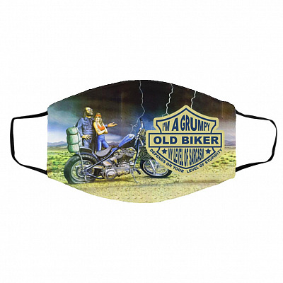 I'm Am Grumpy Old Biker, White, Cloth Face Cover – Medium/Large