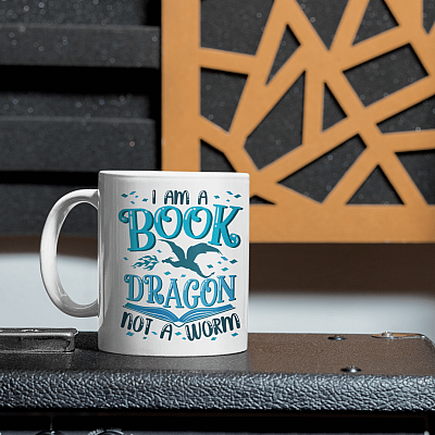 Alternative view of I Am a Book Dragon Not a Worm Book Lover Ceramic Coffee Mug - Beer Stein - Water Bottle - Color Changing Mug