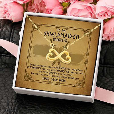Alternative view of Mom To My Shieldmaiden Daughter Always Remember You Are Braver Than You Believe Infinity Heart Pendant Necklace