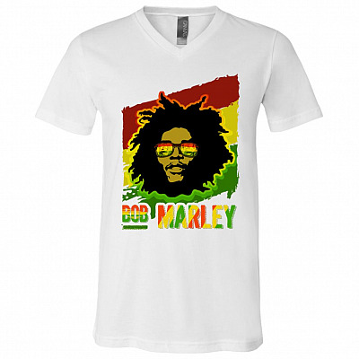 Bob-Marley T-Shirt, White, V-Neck T-Shirt