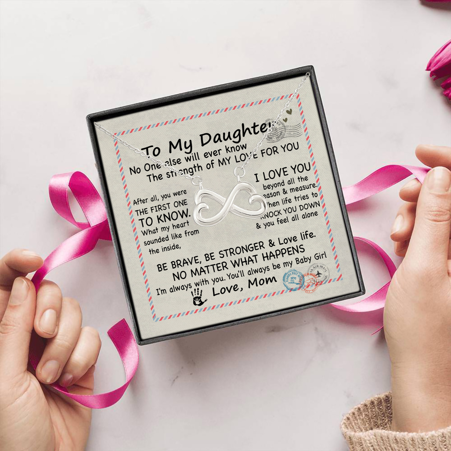3O. To My Daughter No One Infinity Heart Necklace (Silver) 5