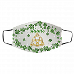 Irish Celtic Trinity Knot Slainté Shamrock St Patrick's Day Washable Reusable Printed Face Mask Cover Women, White, Cloth Face Cover – Medium/Large