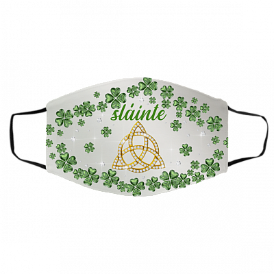 Irish Celtic Trinity Knot Slainté Shamrock St Patrick's Day Washable Reusable Printed Face Mask Cover Women, White, Cloth Face Cover – Medium/Large