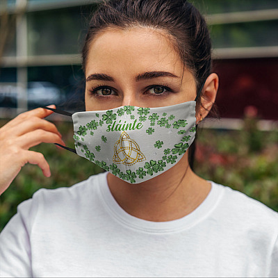 Alternative view of Irish Celtic Trinity Knot Slainté Shamrock St Patrick's Day Washable Reusable Printed Face Mask Cover Women