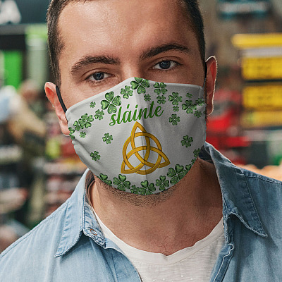Alternative view of Irish Celtic Trinity Knot Slainté Shamrock St Patrick's Day Washable Reusable Printed Cloth Face Mask Cover
