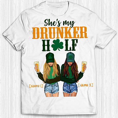 Alternative view of Personalized She's My Drunker Help - Funny St Patrick Gift for Bff T-shirt - V-neck