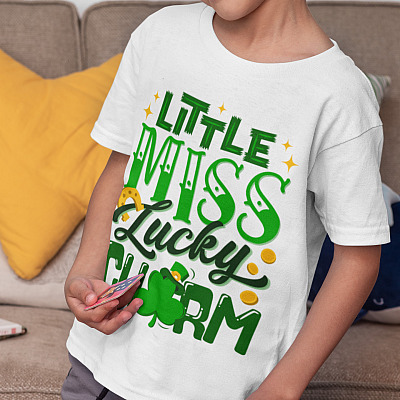 Alternative view of Little Miss Lucky Charm - Funny St Patricks Day for Kids Youth Tee